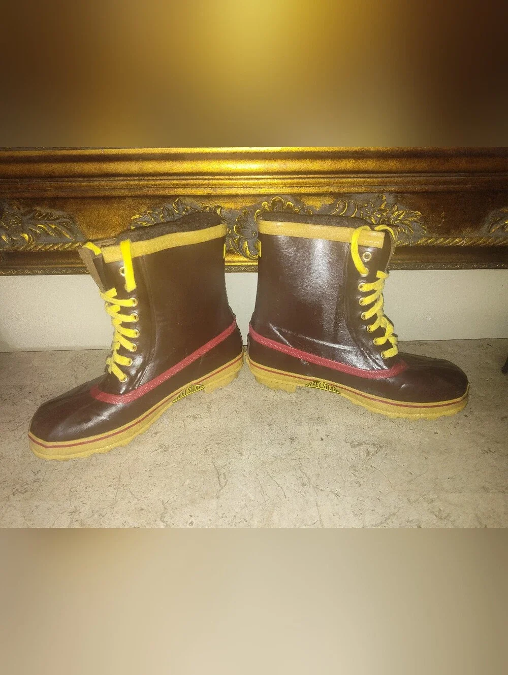 Rod &Gun Men's Brown  Waterproof Lace-Up Insulated Winter Boots with Yellow Trim